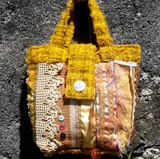 Hurda Parça Kumaşlardan Çanta Yapımı - Sarı Bej Renk