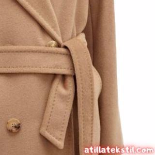 Deve Tüyü Rengi Kaşmir Kadın Palto / Ceket - Kemer Korse Detaylı (Ahşap Düğme Modelli)