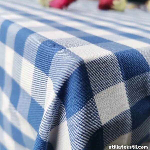 Mavi, beyaz renk ekose pamuklu pötikare poplin kumaş toptan satın almaya yardımcı olan ürün (2.) fotoğrafı.