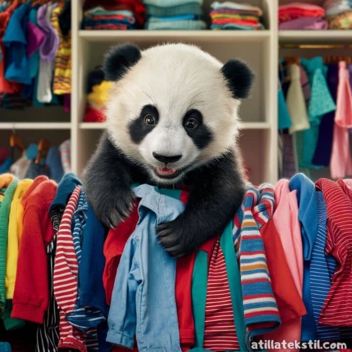 Panda, poplin kumaş kıyafet modellerinin arasından birini satın alıp giyecek.